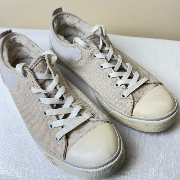 UGG Evera Lace-Up Canvas Shearling Fleece Lined Sneakers Shoes Womens Size 8 - Picture 1 of 9